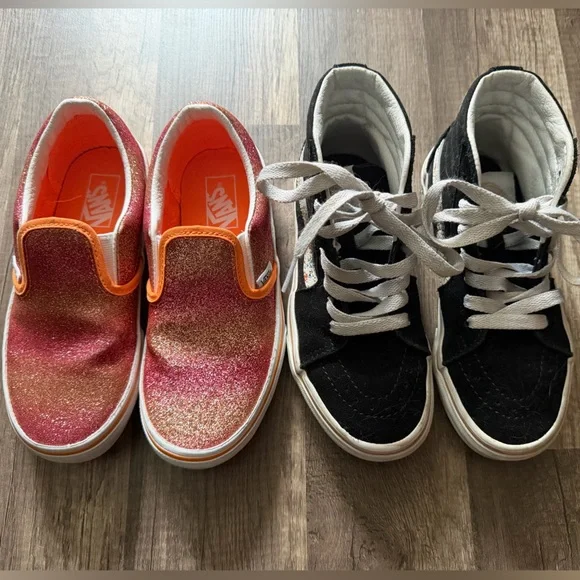 Vans Kids Glitter Slip-On Sneakers - Pink and Gold Bundle Size Girls 13-13.5 - Picture 1 of 6